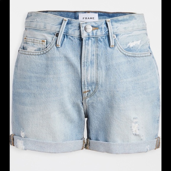 FRAME Le Beau Short 3" Inseam‎ Denim Light Wash Cuffed Distressed Size 25 - Picture 1 of 5